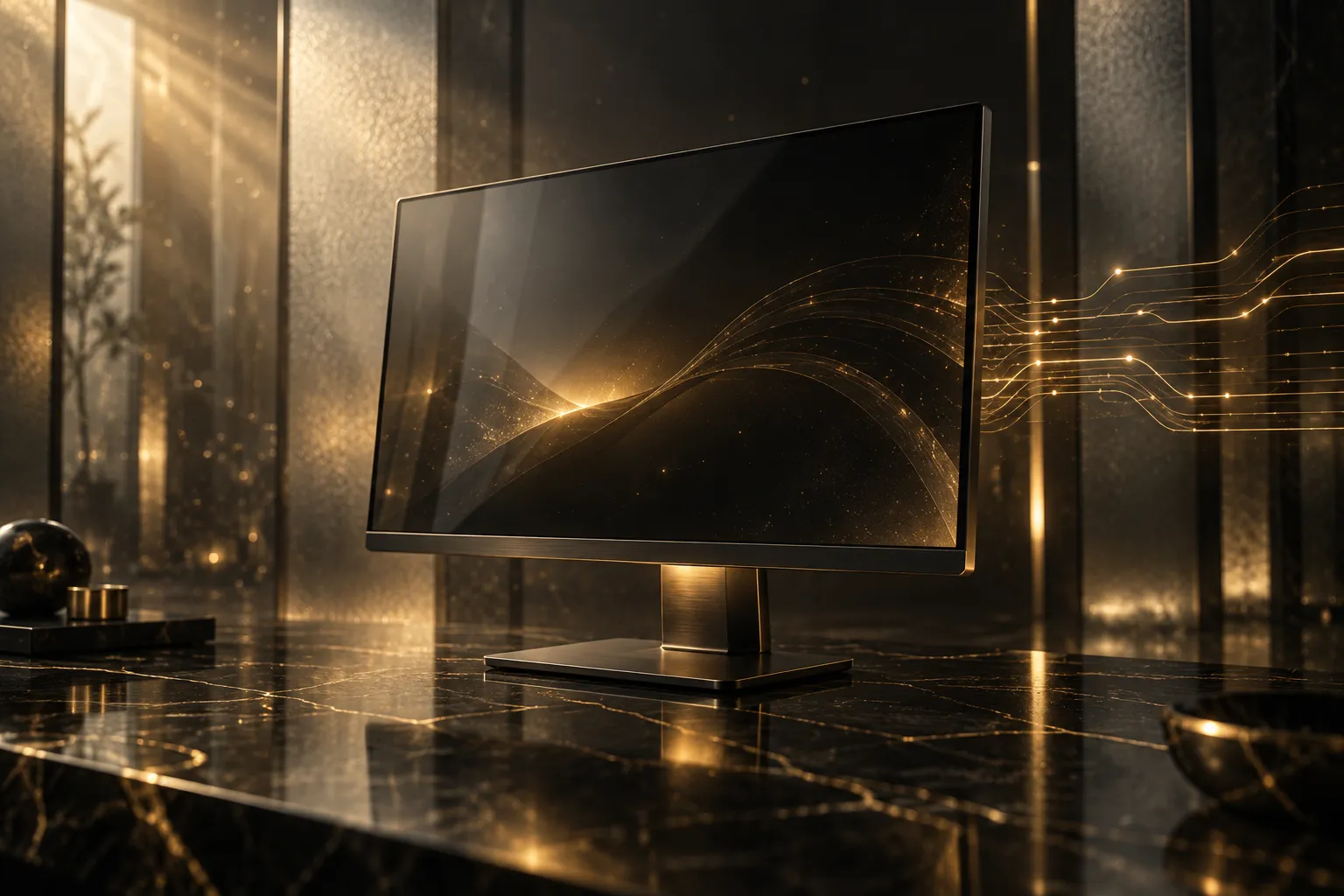 3D concept of a monitor and data circuitry representing strategies running on your own PC